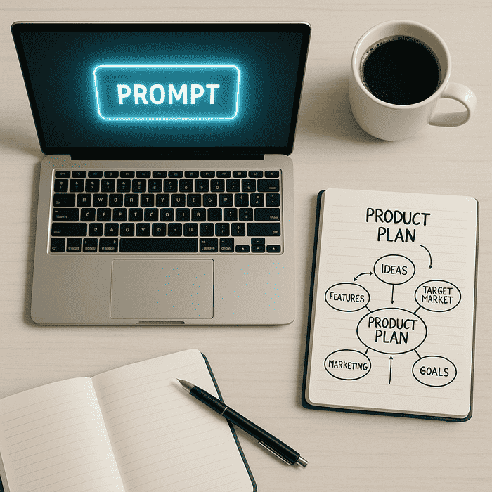 Planning a digital product with ChatGPT and a notebook